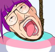 crying dead flag glasses hair hanging mustache open_mouth purple_hair rope ryukishi07 soyjak style_emulation suicide tongue tranny umineko variant:bernd video_game visual_novel // 768x719 // 244.5KB