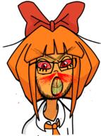 blood bloodshot_eyes bowtie clenched_teeth clothes cracked_teeth eyelashes female glasses large_eyebrows mustache mymy_(ongezellig) necktie nosebleed ongezellig orange_hair orange_skin red_eyes soyjak stubble subvariant:feralrage variant:feraljak vein yellow_teeth // 1362x1823 // 9.5MB