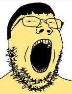 asian glasses hair open_mouth small_eyes soyjak stubble subvariant:gapegook variant:gapejak yellow yellow_skin yellow_teeth // 600x784 // 18.5KB