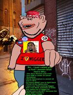 america_first amerimutt black_skin brown_skin catholic christianity clothes fat fed flag giving greentext gun hand holding_object holding_paper i_love irl_background kanye_west maga maga_hat nazbol subvariant:impish_amerimutt text transgender_flag tshirt united_states variant:bartender variant:cobson variant:impish_soyak_ears // 941x1210 // 247.2KB