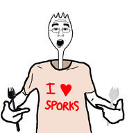 clothes fork hand head heart holding_object i_love incomprehensible_woahjack object pointing soyjak spoon spork torso variant:shirtjak // 802x840 // 135.1KB