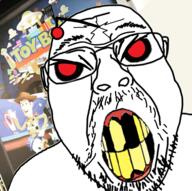 angry antenna bad_teeth glasses irl_background oh_my_god_she_is_so_attractive red_eyes reddit redditard soyjak stubble toy_story variant:bernd yellow_teeth // 960x956 // 722.0KB