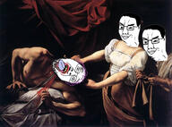 3soyjaks blood closed_mouth decapitation glasses hair holding_knife knife murder mustache open_mouth painting purple_hair smile smug stubble tongue tranny variant:bernd variant:chudjak yellow_teeth // 1000x741 // 460.0KB