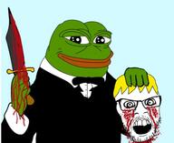 amphibian angry blood frog glasses gore nas:pepe nate open_mouth pepe_the_frog soyjak soyjak_party stubble variant:feraljak yellow_hair // 512x418 // 127.5KB