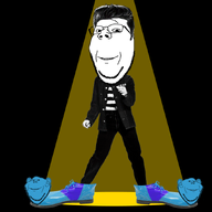 3soyjaks animated clothes clown_shoe dance ear elvis full_body glasses hair shoe smile soyjak spotlight stubble subvariant:wholesome_soyjak variant:gapejak variant:impish_soyak_ears // 945x877 // 412.8KB