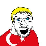 blue_eyes clothes country flag flag:turkiye glasses hair open_mouth soyjak stubble turkiye variant:feraljak yellow_hair // 1500x1500 // 182.3KB