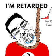 anhero bell_curve clenched_teeth closed_eyes closed_mouth drool flag flag:nazi_germany graph hair hanging hitler_mustache iq its_over red_shirt retard rope saliva soyjak subvariant:chudjak_front suicide swastika text variant:chudjak variant:feraljak wrinkles // 991x1074 // 165.3KB