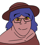 blue_hair clothes dress glasses hair hat jimbo_(namefag) looking_at_you meta:namefags subvariant:female_feraljak variant:feraljak // 1069x1069 // 26.5KB