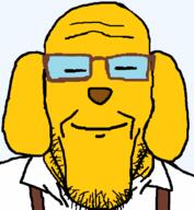 calm closed_eyes closed_mouth clothes dog glasses janny smile soyjak stubble suspenders variant:markiplier_soyjak // 600x650 // 7.2KB
