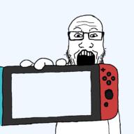 holding_object looking_at_you nintendo nintendo_switch open_mouth showing_something subvariant:phoneplier template transparent_background variant:markiplier_soyjak video_game // 2048x2048 // 119.6KB