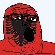 albania country flag flag:albania glasses looking_to_the_right open_mouth soyjak transparent_background variant:tony_soprano_soyjak // 600x600 // 123.3KB
