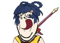 blue_hair genshin_impact polearm ribbon smile soyjak stubble subvariant:wholesome_soyjak tounge variant:gapejak xiangling // 1254x900 // 27.1KB