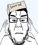 closed_mouth clothes glasses hair hand hat merge neutral serious serious_hat stubble subvariant:chudplier subvariant:neutralplier subvariant:ppplier text variant:chudjak variant:markiplier_soyjak variant:ppp // 519x616 // 113.3KB