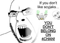 3soyjaks 4chan angry anime anime_eyes diaper foot glasses mustache open_mouth poop soyjak stinky stubble subvariant:wholesome_soyjak text variant:cobson variant:gapejak variant:markiplier_soyjak // 1000x720 // 208.5KB