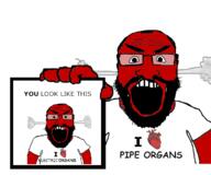 2soyjaks angry arm beard clothes fume glasses hair holding_object i_love instrument open_mouth pipe_organs red_skin smoke soyjak subvariant:science_lover text tshirt variant:markiplier_soyjak // 688x572 // 96.7KB