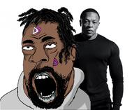 beard black_skin clothes dr_dre hoodie irl_background jacket kendrick_lamar open_mouth sex soyjak variant:cobson // 1096x899 // 304.4KB