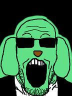 4chan central_intelligence_agency clothes dog ear glasses glowing green open_mouth soyjak stubble suit sunglasses trend:glowie variant:markiplier_soyjak // 600x800 // 77.0KB