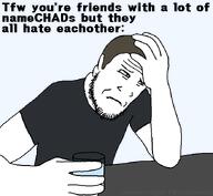 H3K_(namefag) blue_eyes brown_hair hair meme namefag_drama namefags sad subvariant:markiplier_despair table text variant:markiplier_soyjak water white_skin // 689x635 // 15.1KB