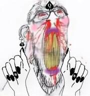 bbc blood bloodshot_eyes blush clenched_teeth cracked_teeth distorted ear earring eyelashes facial_mark forehead_mark glasses hand hands_up lipstick merge nails nosebleed painted_nails queen_of_spades red_eyes soyjak spade stubble subvariant:feralrage subvariant:slutson variant:feraljak yellow_teeth // 605x646 // 65.1KB