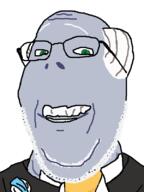 badge balding clothes glasses green_eyes i_want_hug_that_gator moustache necktie snout stubble subvariant:wholesome_soyjak suit variant:gapejak white_beard white_hair wrinkles // 600x800 // 96.0KB
