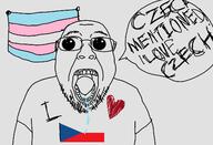 arm clothes czechia flag flag:czechia flag:transgender_pride_flag glasses hair i_heard oh_my_god_she_is_so_attractive soyjak speech_bubble_empty stubble teeth text tongue tshirt variant:bernd // 1443x987 // 371.7KB
