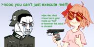 animal bird bowtie buttoned_shirt california collar_tabs combat_helmet crying doki_doki_literature_club epaulettes fascism finger_guns frown glasses greentext gun hair helmet lips mask military military_uniform nas nazism pistol reichsadler sad sayori schutzstaffel seething smug soyjak soyjak_party suicide sunglasses swastika symbol text tranny uniform variant:chudjak wing // 3000x1500 // 870.0KB