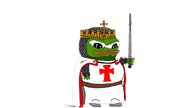 amphibian apu beard chainmail closed_mouth clothes crown crusade crusader frog full_body green_skin hat holding_object holding_sword lips nas:pepe pepe pepe_the_frog robe soldier subnas:apu sword white_background // 720x404 // 101.8KB