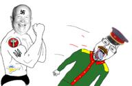 Nikita_Khrushchev arm blood clothes cyrillic_text ear fist glasses hand hands_up hat joseph_stalin mustache nazism open_mouth russo_ukrainian_war soyjak stubble swastika text tongue ukraine uniform variant:bernd vein // 1706x1120 // 331.5KB