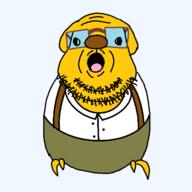 beard bird clothes dog glasses janny open_mouth variant:budgiejak yellow_skin // 640x640 // 18.4KB