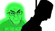 2soyjaks closed_mouth clothes federal_bureau_of_investigation glasses glowie green_skin hanging happy mustache rope side_profile smile soyjak stubble successful suicide tragedyjakking variant:chudjak variant:feraljak // 1317x750 // 361.7KB