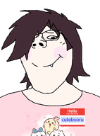 brown_eyes brown_hair chiikawa cutebooru_(user) female glasses hair meta:namefags name_tag pink_shirt subvariant:gapejak_female subvariant:terryjak variant:gapejak yellow_hair // 870x1174 // 155.4KB