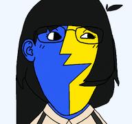 artist:ilovy blue_skin cartoon clothes ear ena eyelashes female femjak glasses hair looking_to_the_right newgrounds no_nose smile soyjak subvariant:bridget variant:bernd variant:gapejak yellow_skin // 1200x1125 // 333.8KB