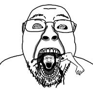4soyjaks arm glasses hand horror open_mouth soyjak stubble variant:bernd variant:markiplier_soyjak variant:soyak variant:unknown vore // 1137x1125 // 237.4KB