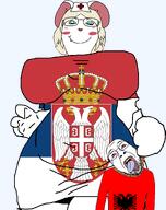 big_breasts blond blue_eyes clothed clothes crying ear facepaint female flag flag:albania flag:serbia full_body glasses hanging hat medical mouse nurse nurse_hat nurse_uniform open_mouth red_cross rope serbia soyjak star_(symbol) stubble subvariant:gapejak_female terrible_mouse tongue variant:bernd variant:gapejak white_fur yellow_sclera // 1936x2448 // 1.1MB