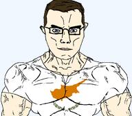 blue_eyes brown_hair cyprus flag flag:cyprus front_facing glasses greece olive smile subvariant:muscular_chud variant:chudjak // 1059x929 // 88.5KB