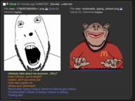 2soyjaks arrow beard blue_text cobson:cobson ext=webm greentext keyboard mcdonalds meta:not_oc open_mouth orange_text retirement sharty soyjak_party soytoss subvariant:impish_amerimutt subvariant:mcdonalds_typing_cobson text typing typing_keyboard variant:cobson variant:impish_soyak_ears video voice voiceover wojakland // 1216x916, 29.6s // 1.1MB