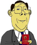 book clothes ear glasses hair holding_book holding_object mao_zedong smile soyjak stubble suit variant:protestantjak yellow_skin // 726x888 // 231.1KB