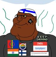 beanie finland flag:finland flag:india flag:sámi_people glasses grey_shirt hello_my_name_is_(sticker) india keep_driving lgbt queen_of_spades sami stink_lines stinky subvariant:mexiaryan toniylijani_(user) variant:meximutt volvo wikipedia yellow_sclera // 886x912 // 157.7KB