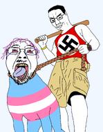 bat bloodshot_eyes bracelet clock crying flag:nazi_germany flag:transgender_pride_flag glasses grand_theft_auto grand_theft_auto_v hanging mustache nazism purple_hair rope shorts smug tranny troon undershirt variant:bernd variant:chudjak // 1991x2565 // 168.6KB