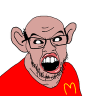 amerimutt balding black_sclera clothes ear hair mcdonalds mutt mutt_lips red_lips red_shirt remastered series:muttverse subvariant:feralmutt tan_skin variant:feraljak // 1177x1177 // 33.1KB