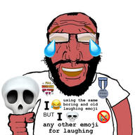 award badge balding big_brain boomer boomer_moment closed_eyes crunch crying emoticon facebook facebook_moment glasses hand holding_object i_hate i_love laughing red_skin smile soyjak stubble subvariant:science_lover variant:markiplier_soyjak // 3072x3072 // 770.6KB