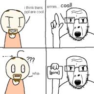 angry artist:jewishautismaward78 artist:twitter_tranny beard bloodshot_eyes closed_mouth coomer glasses gore holding_object smile stubble text tranny_artstyle variant:cobson // 1600x1600 // 43.2KB