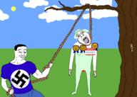 ack award blood bloodshot_eyes blue_shirt chud closed_mouth clothes crying crystal_cafe glasses hair hat holding_object holding_rope lynching noose open_mouth rope smile swastika tongue tranny tree variant:bernd variant:chudjak yellow_teeth // 2100x1500 // 364.3KB