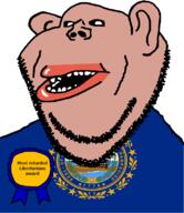 amerimutt award black_sclera brown_skin clothes ear flag flag:new_hampshire libertarian libertarian_party lips mutt new_hampshire new_hampshire_libertarian_party open_mouth retard retarded soyjak state stubble subvariant:impish_amerimutt text united_states variant:impish_soyak_ears // 685x793 // 106.7KB