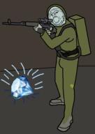 arm clothes drawn_background firearm full_body gem glasses hand leg open_mouth soyjak stalker stubble variant:gapejak weapon // 394x558 // 30.9KB