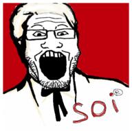 bowtie clothes glasses hair kfc open_mouth restaurant soi soyjak stubble text tuxedo variant:markiplier_soyjak white_hair // 480x478 // 91.7KB