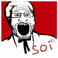 bowtie clothes glasses hair kfc open_mouth restaurant soi soyjak stubble text tuxedo variant:markiplier_soyjak white_hair // 480x478 // 91.7KB