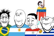5soyjaks are_you_soying_what_im_soying argentina bloodshot_eyes brazil clothes country crying dead flag flag:argentina flag:brazil flag:paraguay flag:uruguay flag:venezuela full_body glasses hair hanging hat looking_at_each_other mustache paraguay purple_hair rope smile smirk smug south_america soyjak stubble subvariant:wholesome_soyjak suicide tranny uruguay variant:bernd variant:chudjak variant:gapejak variant:impish_soyak_ears variant:markiplier_soyjak venezuela // 1200x800 // 348.2KB