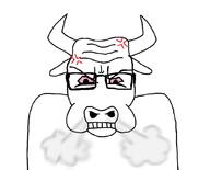 anger_mark angry animal bull cow horn low_quality red_eyes soyjak variant:markiplier_soyjak variant:unknown // 1034x837 // 34.2KB