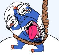 animal bear buskerud county flag flag:buskerud glasses hanging norway open_mouth rope soyjak stubble suicide teeth tongue transparent_background variant:bernd yellow_teeth // 768x719 // 97.9KB